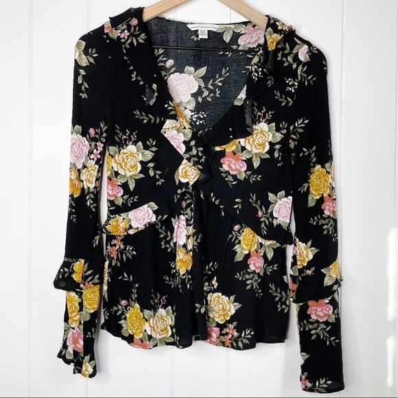 AE Outfitters Layered Ruffled Bell Sleeve Floral Boho Blouse, Sz XS - Picture 1 of 4
